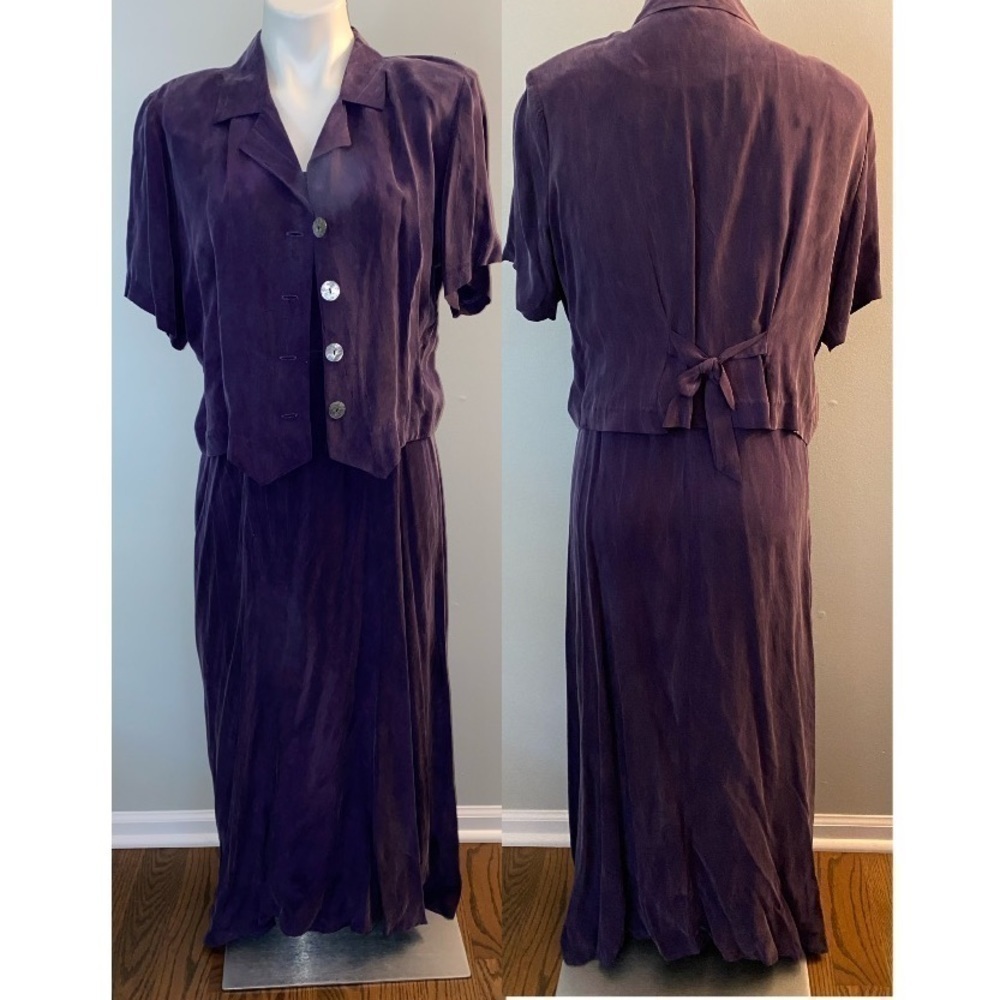 Vintage rabbit rabbit rabbit purple 2 piece long dress and jacket size 14 rayon